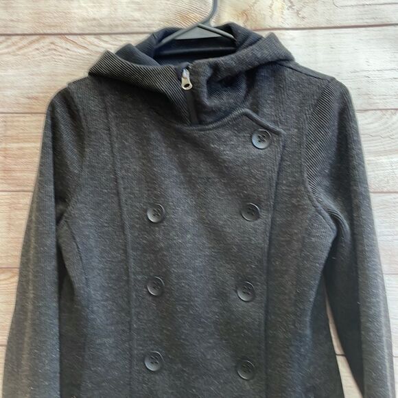 ROYAL ROBBINS HOODED FLEECE LINED PEA COAT‎ IN BLACK - Picture 2 of 7